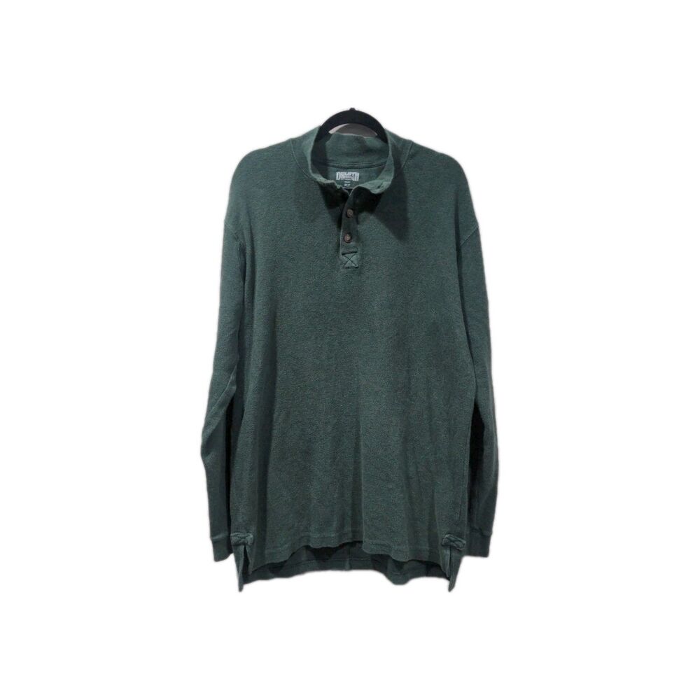 Duluth Mens Trim Fit Waffle 1/4 Button Thermal Mock Neck Henley Size XLT Green